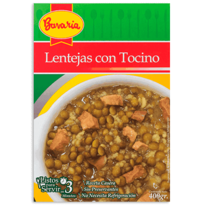 Lentejas con Tocino Listas 400 Gr.